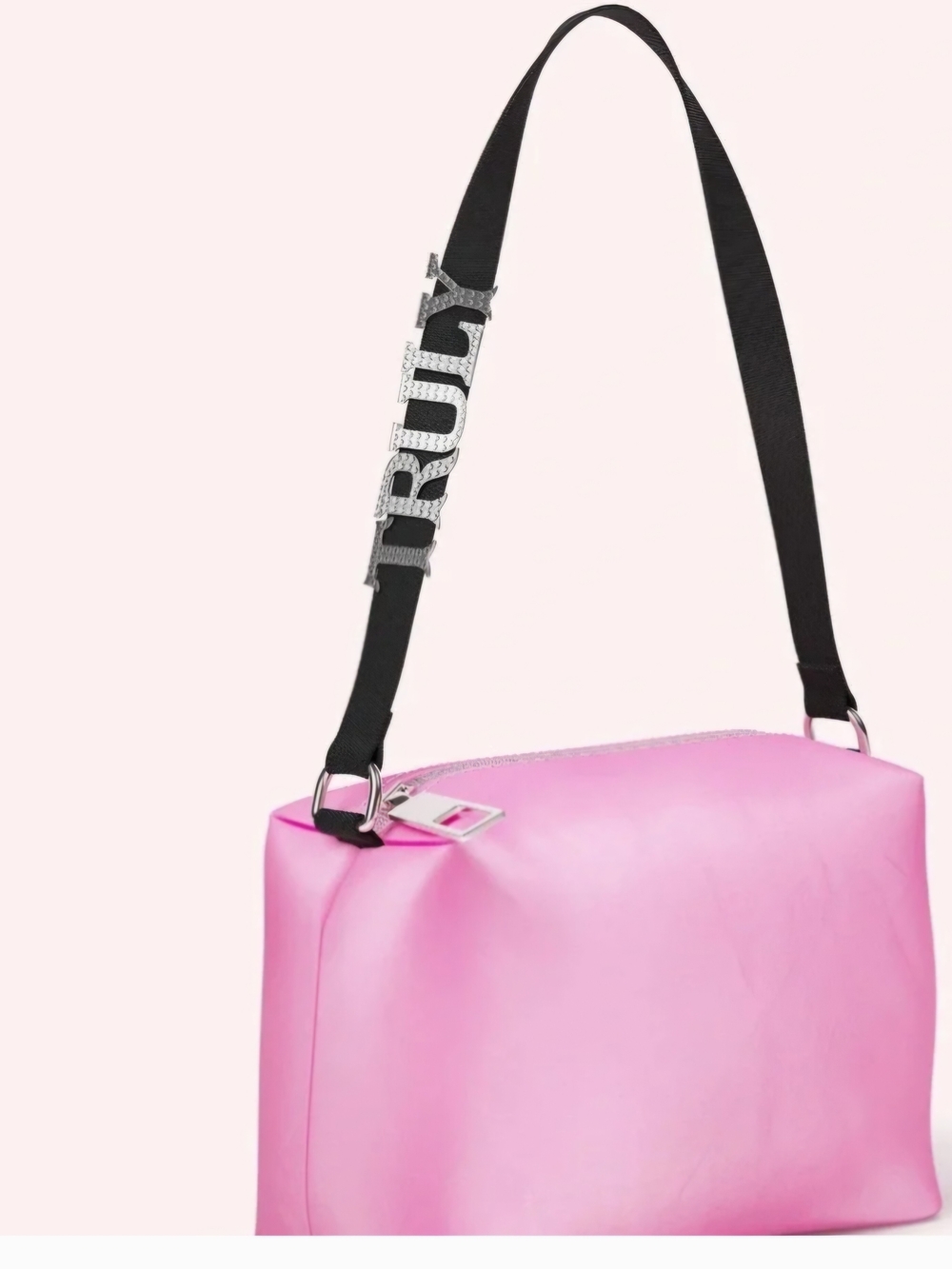 TRULY Pink Shoulder Bag with Black Strap and Crystal Logo
